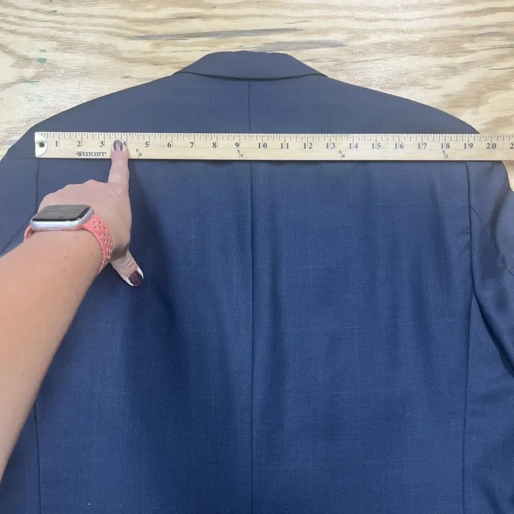 VTG Chaps Ralph Lauren Wool Cashmere Blazer Jacket Mens 43R Navy Blue Windowpane